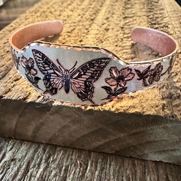 Boho Copper Diamond Cut Elegant Butterfly Cuff Bracelet ,Gift Box - Picture 5 of 7